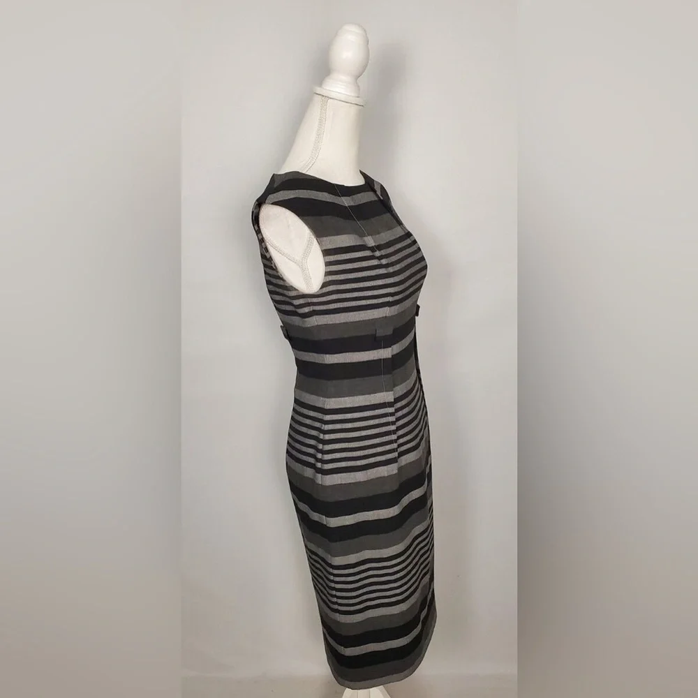 Women’s Striped Sleeveless Midi Knee Length Dress Calvin Klein 12 Black Gray